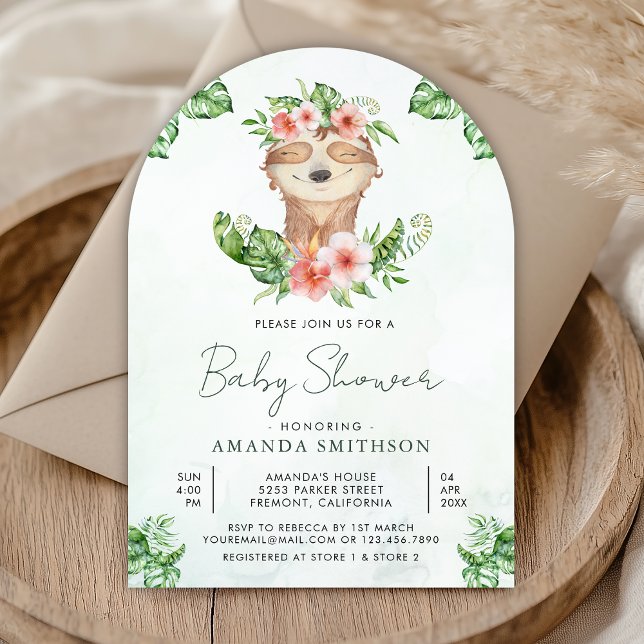 Cute Adorable Floral Sloth Girl Arch Baby Shower Invitation (Creator Uploaded)