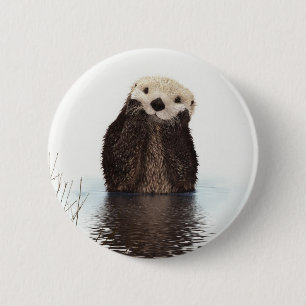 Cute Adorable Fluffy Otter Animal 6 Cm Round Badge