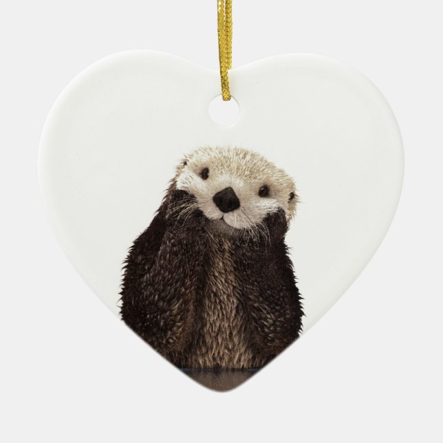 Cute Adorable Fluffy Otter Animal Ceramic Tree Decoration (Front)