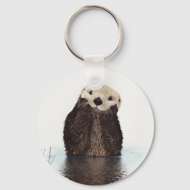 Cute Adorable Fluffy Otter Animal Key Ring (Front)