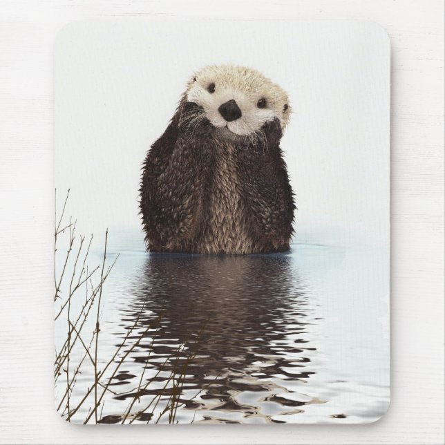 Cute Adorable Fluffy Otter Animal Mouse Mat (Front)