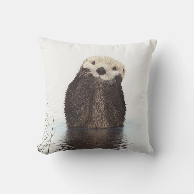 Cute Adorable Fluffy Otter Animal Outdoor Cushion (Front)