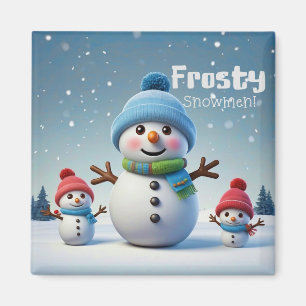 Cute Adorable Frosty Snowmen in Cold Winter  Magnet