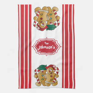 Cute Adorable Gingerbread Couple Tea Towel
