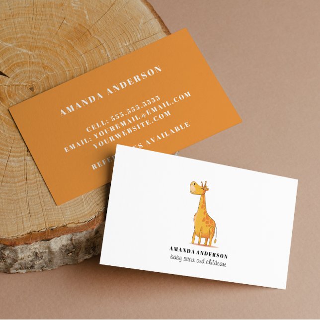 Cute Adorable Giraffe Baby sitter child care Business Card (Creator Uploaded)