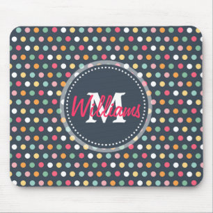 Cute adorable girly colourful  monogram polka dots mouse mat