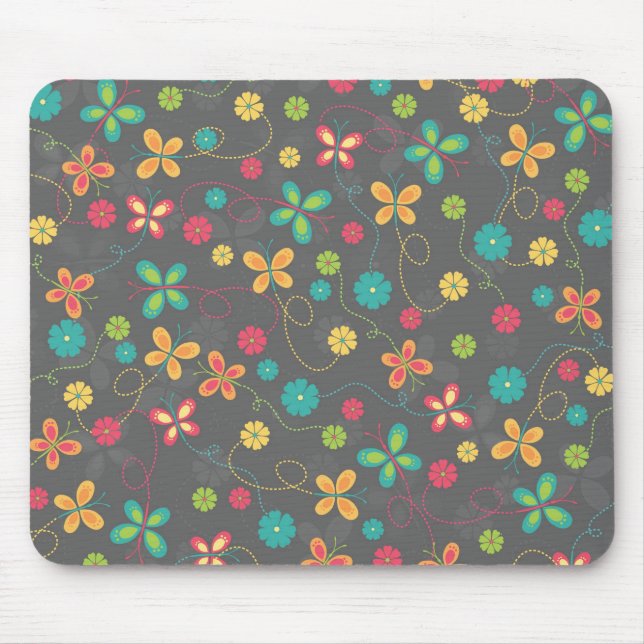 Cute adorable girly trendy colourful butterflies mouse mat (Front)