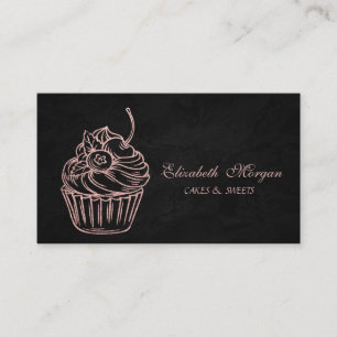 Cute Adorable,Glitter Cupcake, Black Business Card