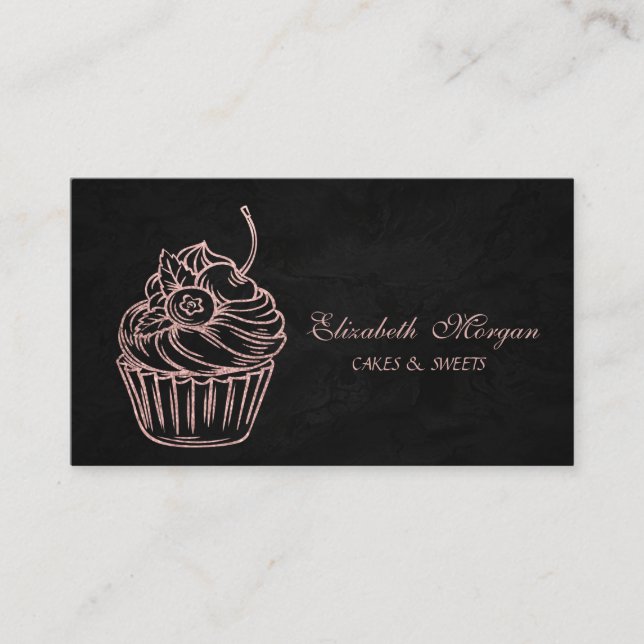 Cute Adorable,Glitter Cupcake, Black Business Card (Front)