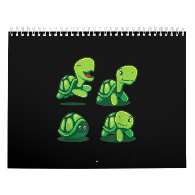 Cute Adorable Green Turtle Funny Turtle Tortoise Calendar (Cover)