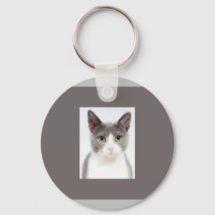 Cute Adorable Grey White Cat Kitty Key Ring