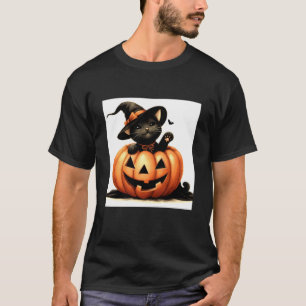 Cute Adorable Halloween Black Cat Jack O' Lantern T-Shirt