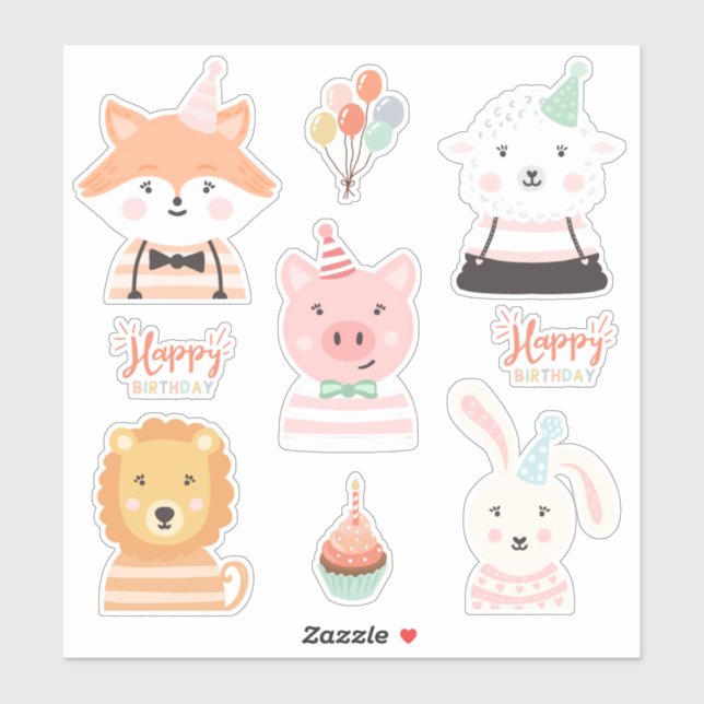 Cute Adorable Happy Birthday Party Animals (Sheet)