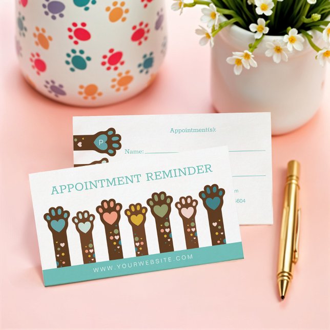 Cute Adorable Heart Shape Animal Pet Paws Appointment Card (Cute Adorable Heart Shape Animal Pet Paws Appointment Card)