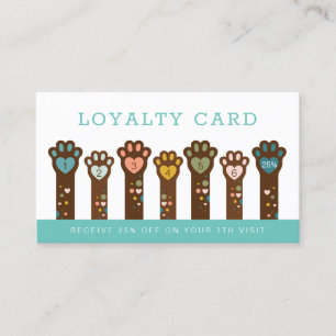 Cute Adorable Heart Shape Animal Pet Paws Loyalty Card