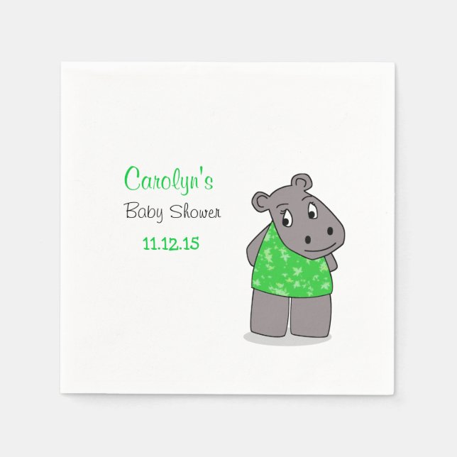 Cute Adorable Hippo / Green Dress Napkin (Front)
