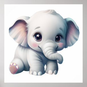Cute Adorable Kawaii Baby Elephant Poster
