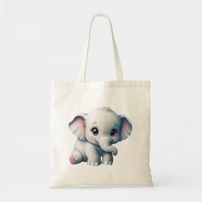 Cute Adorable Kawaii Baby Elephant   Tote Bag (Front)