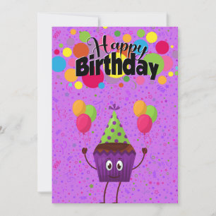 Cute Adorable Kawaii Birthday Cupcake Greeting Card