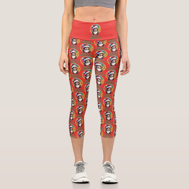 Cute Adorable Kawaii Chibi Bear-y Christmas Bear Capri Leggings (Front)
