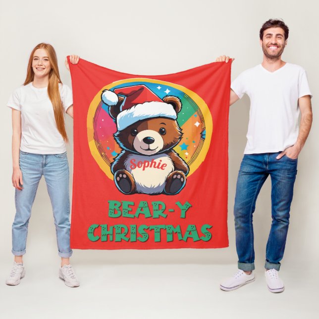 Cute Adorable Kawaii Chibi Bear-y Christmas Bear Fleece Blanket (In Situ)