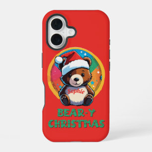 Cute Adorable Kawaii Chibi Bear-y Christmas Bear iPhone 16 Case