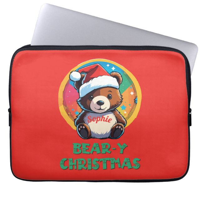 Cute Adorable Kawaii Chibi Bear-y Christmas Bear Laptop Sleeve (Front)