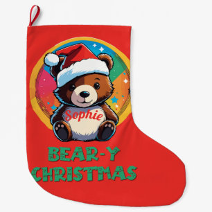 Cute Adorable Kawaii Chibi Bear-y Christmas Bear Large Christmas Stocking