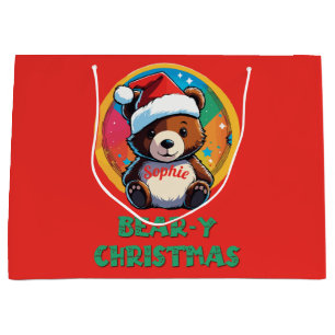 Cute Adorable Kawaii Chibi Bear-y Christmas Bear Large Gift Bag