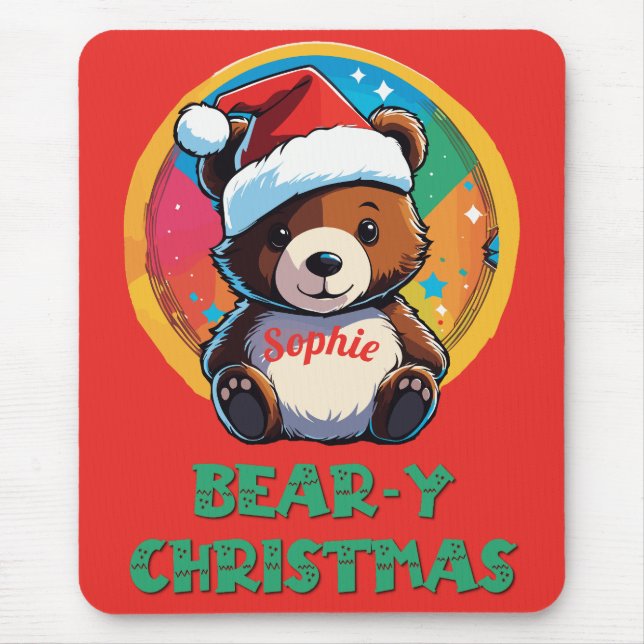 Cute Adorable Kawaii Chibi Bear-y Christmas Bear Mouse Mat (Front)