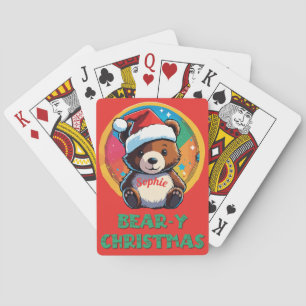 Cute Adorable Kawaii Chibi Bear-y Christmas Bear Playing Cards