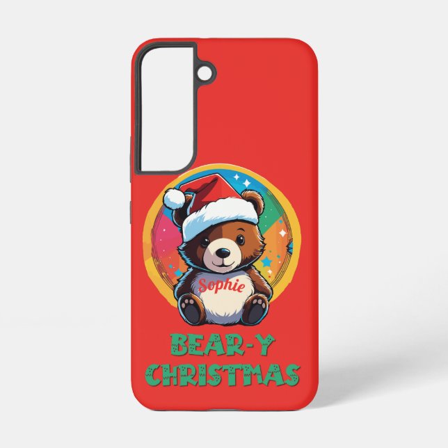 Cute Adorable Kawaii Chibi Bear-y Christmas Bear Samsung Galaxy S22 Case (Back)