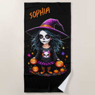 Cute Adorable Kawaii Halloween Witch Beach Towel
