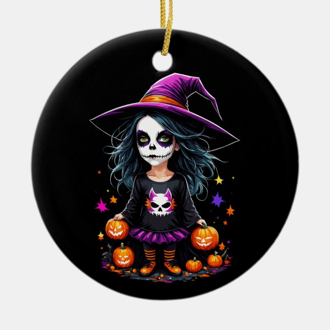 Cute Adorable Kawaii Halloween Witch Ceramic Tree Decoration (Front)