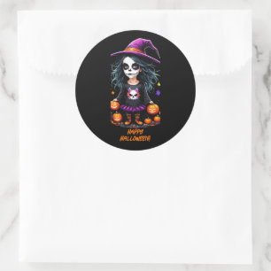 Cute Adorable Kawaii Halloween Witch Classic Round Sticker