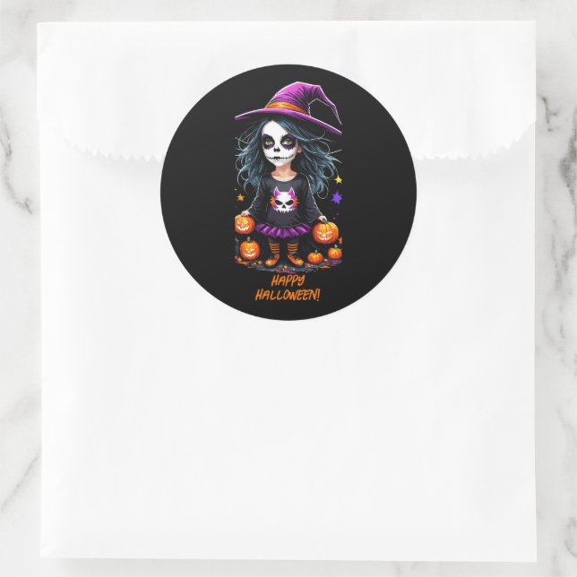 Cute Adorable Kawaii Halloween Witch Classic Round Sticker (Bag)