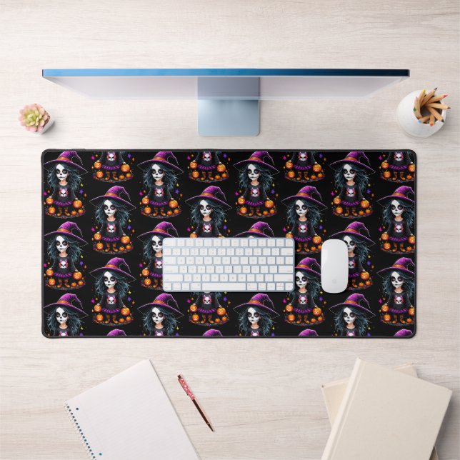 Cute Adorable Kawaii Halloween Witch Desk Mat (Office 1)