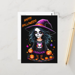 Cute Adorable Kawaii Halloween Witch Postcard