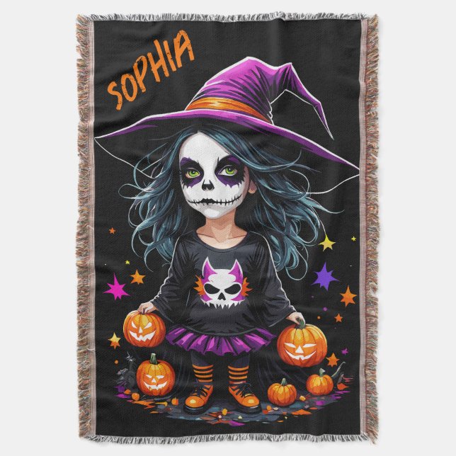 Cute Adorable Kawaii Halloween Witch Throw Blanket (Front Vertical)