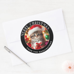 Cute & Adorable Kitten Personalised Christmas Classic Round Sticker