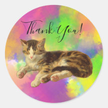 Cute Adorable Kitty Cat Thank You Abstract Rainbow