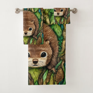 Cute Adorable Little Baby Beaver Bath Towel Set