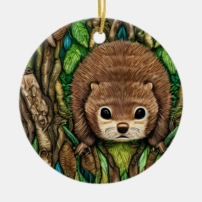 Cute Adorable Little Baby Beaver Ceramic Tree Decoration (Front)