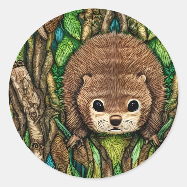 Cute Adorable Little Baby Beaver Classic Round Sticker (Front)