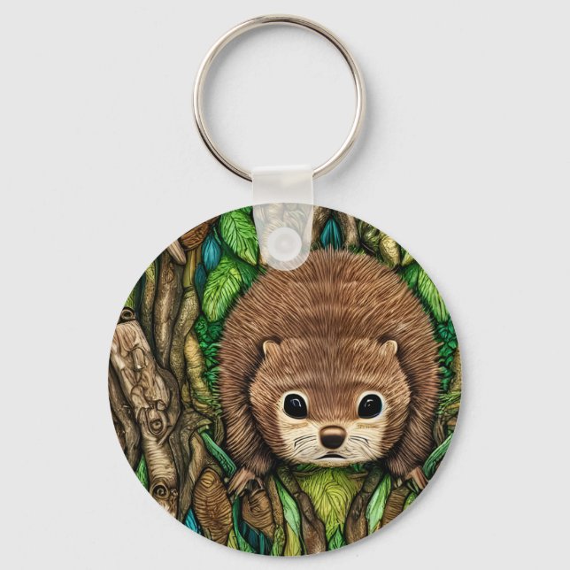 Cute Adorable Little Baby Beaver Key Ring (Front)