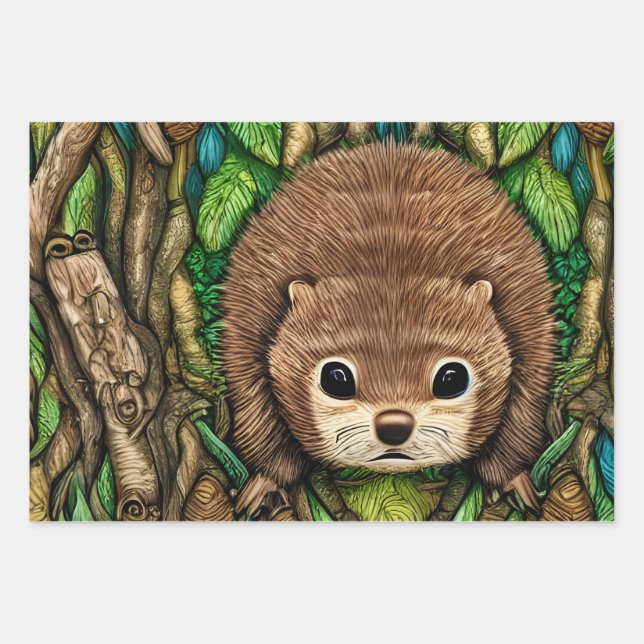 Cute Adorable Little Baby Beaver Wrapping Paper Sheet (Front)