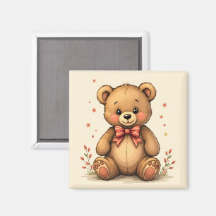 Cute adorable little brown bear with tie magnet