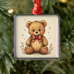 Cute adorable little brown bear with tie metal tree decoration