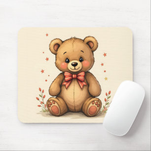 Cute adorable little brown bear with tie mouse mat
