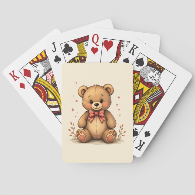 Cute adorable little brown bear with tie playing cards (Back)